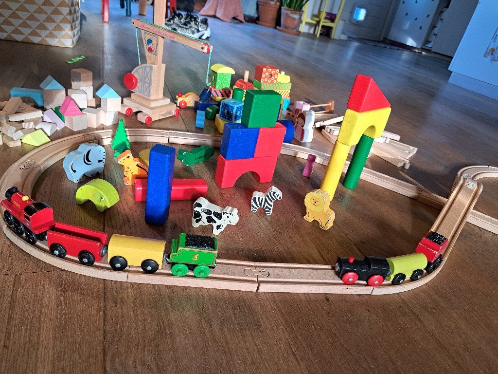 Ikea treinbaan met houten blokken, dieren en takel, Ophalen, Gebruikt, Overige typen