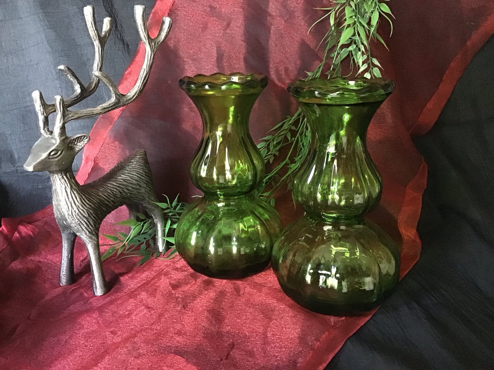 Vintage groene glazen vazen Jaren 50-60, Ophalen of Verzenden