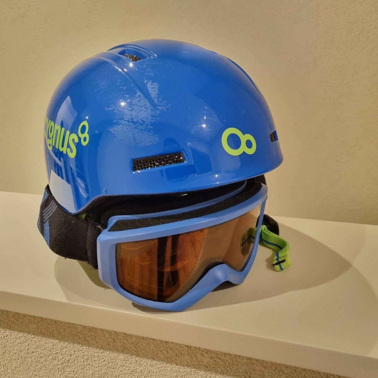 Cygnus kinder skihelm met skibril - Blauw, Overige merken, Gebruikt, Overige typen, Ophalen of Verzenden