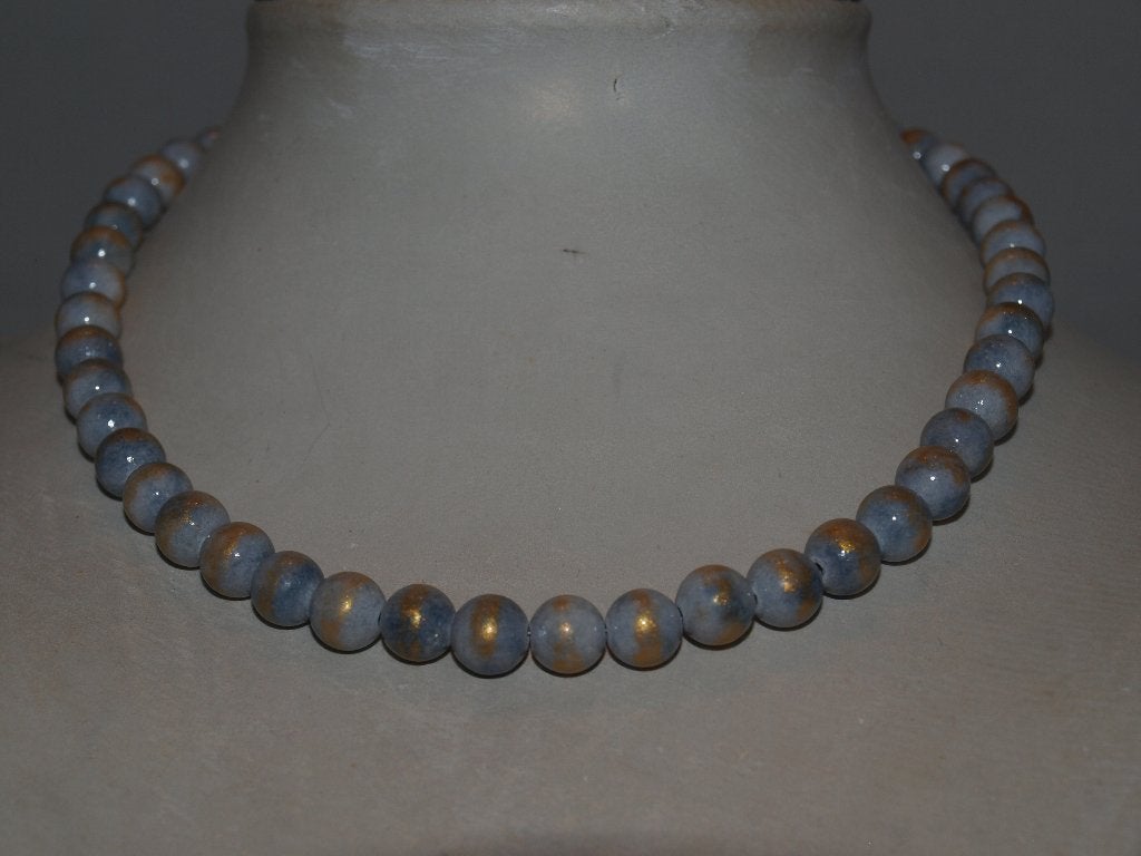 Ketting met grijze mashan jade  kralen, Ophalen of Verzenden, Nieuw, Blauw, Overige materialen