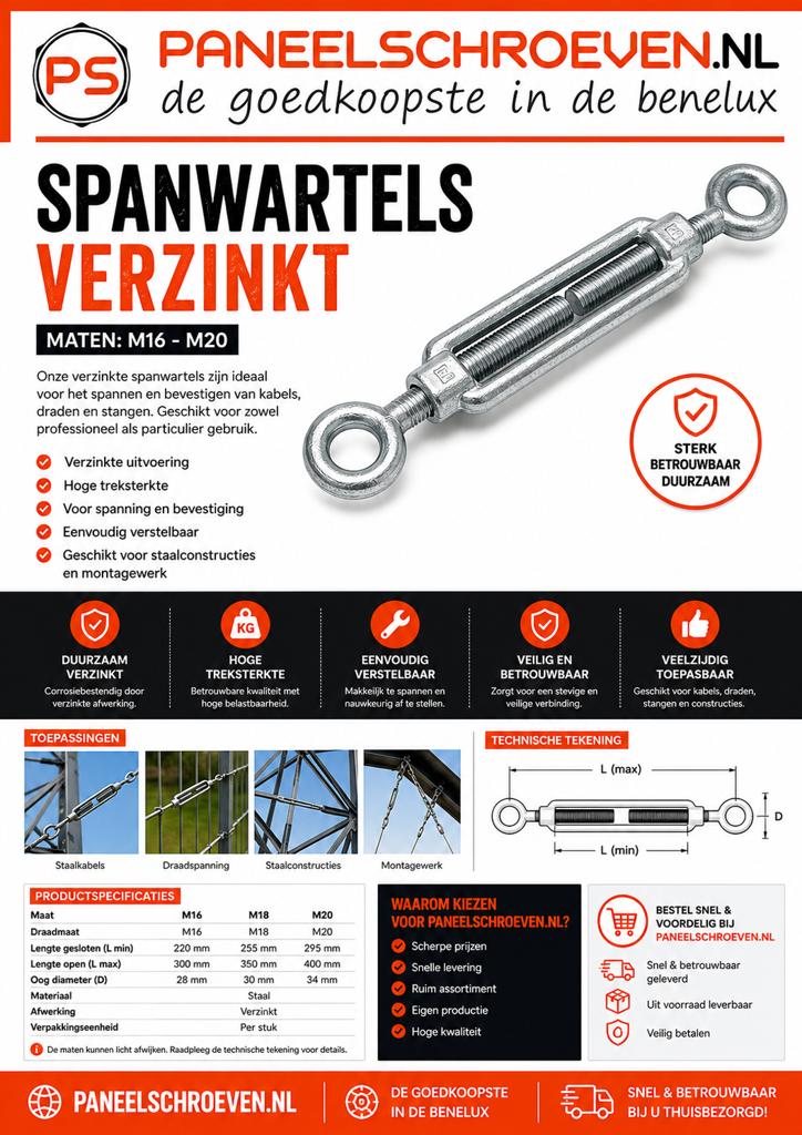 Spanschroef M16 verzinkt.€.5.75 per stuk.