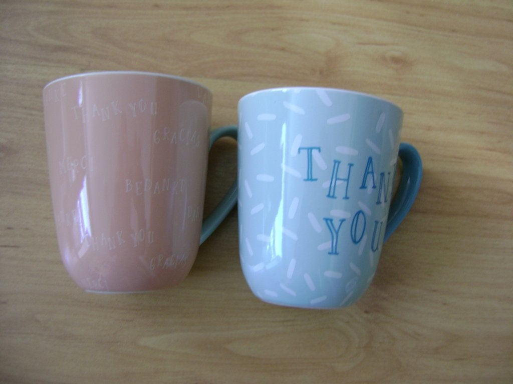 2x Hema Thank You mok, Hema, Zo goed als nieuw, Overige stijlen, Aardewerk