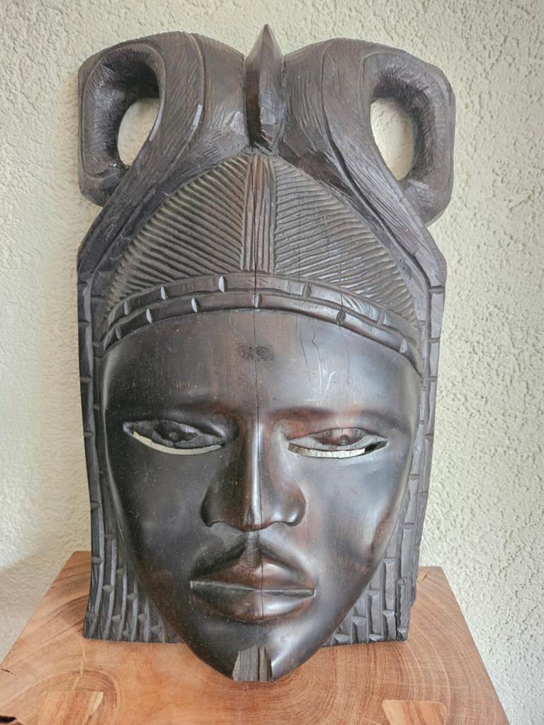 Handgesneden Afrikaans masker - Donker hout, Ophalen of Verzenden