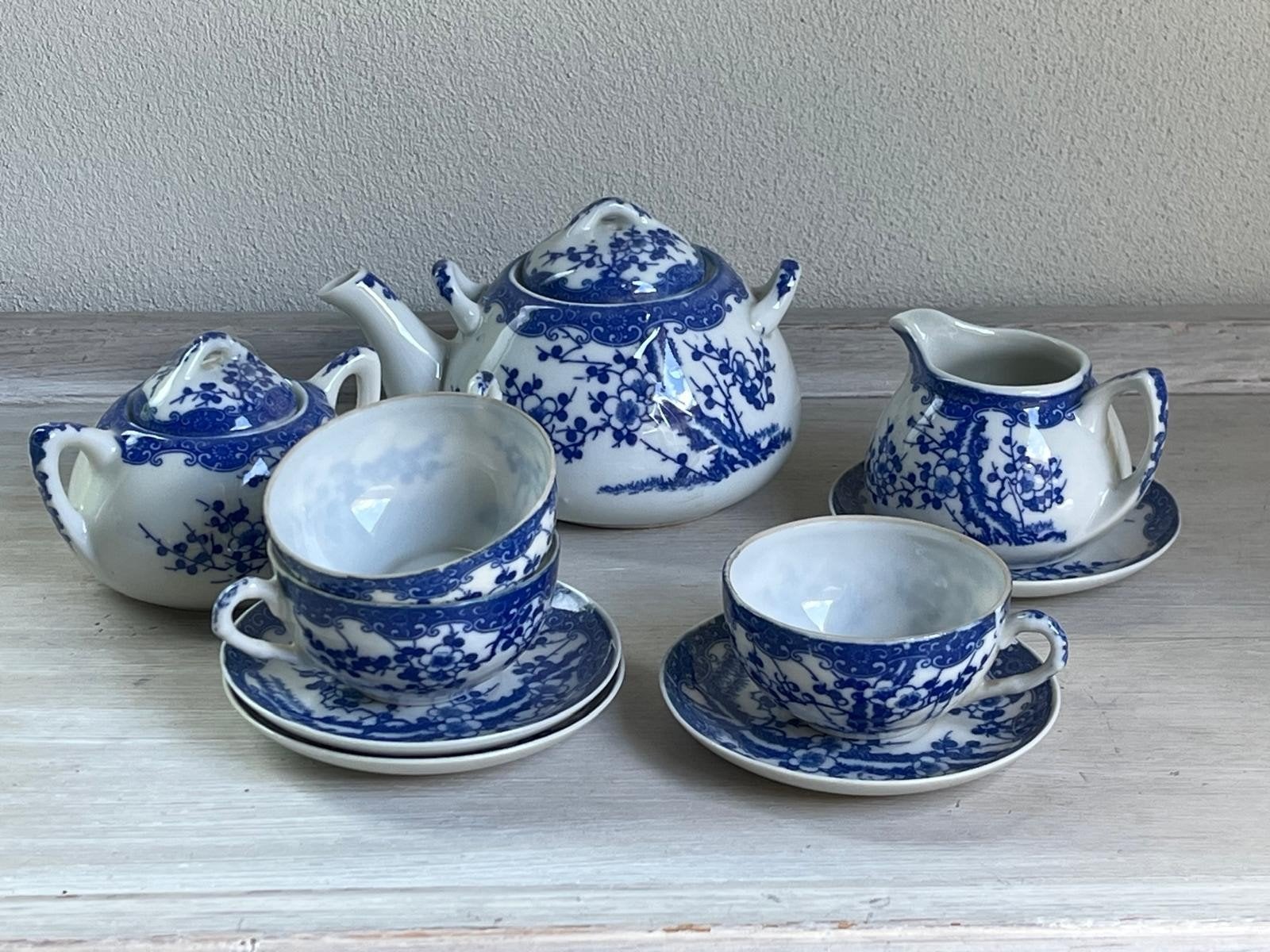 Vintage Japans theeservies - Blauw en wit porselein, Antiek en Kunst, Ophalen of Verzenden