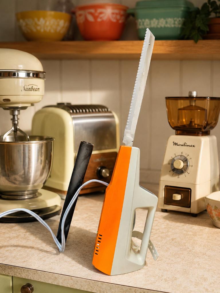 2439 Vintage Moulinex elektrisch mes jaren 70 oranje swiet, Ophalen of Verzenden, Gebruikt