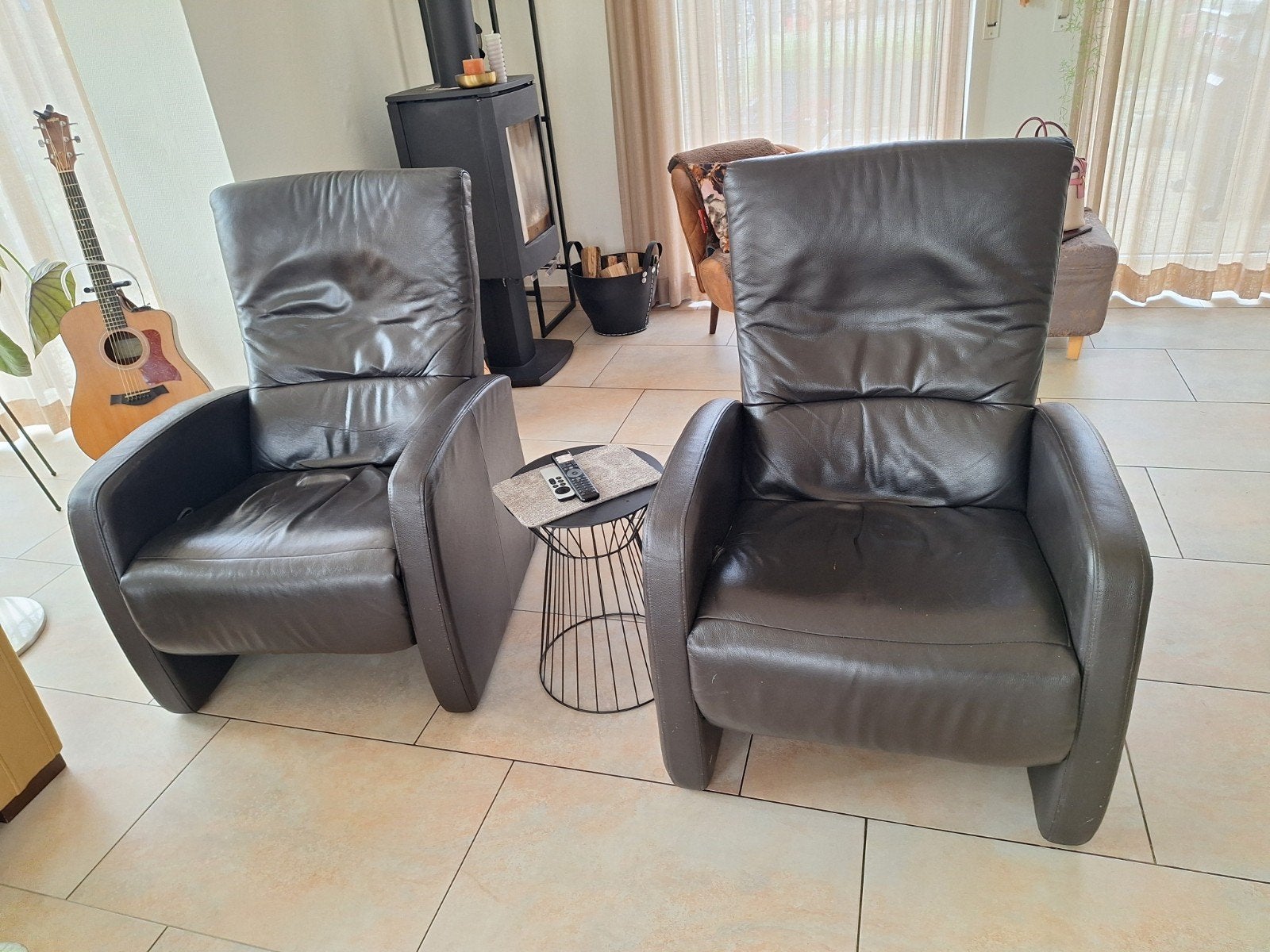 2 Bruin leren RELAX fauteuils, Ophalen, Gebruikt, 75 tot 100 cm, Leer