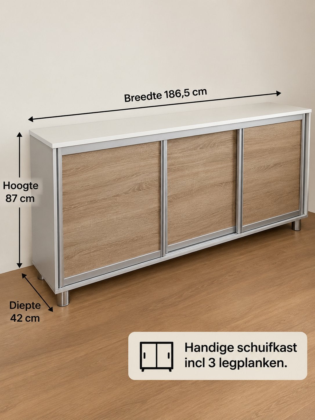 Handige lage schuifdeur kast, Ophalen, Met plank(en), Gebruikt, 150 tot 200 cm
