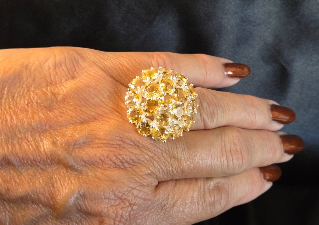 Zilveren cocktailring met edelstenen citrien. 2026/678, Sieraden, Tassen en Uiterlijk, 18 tot 19, ., Geel, Nieuw