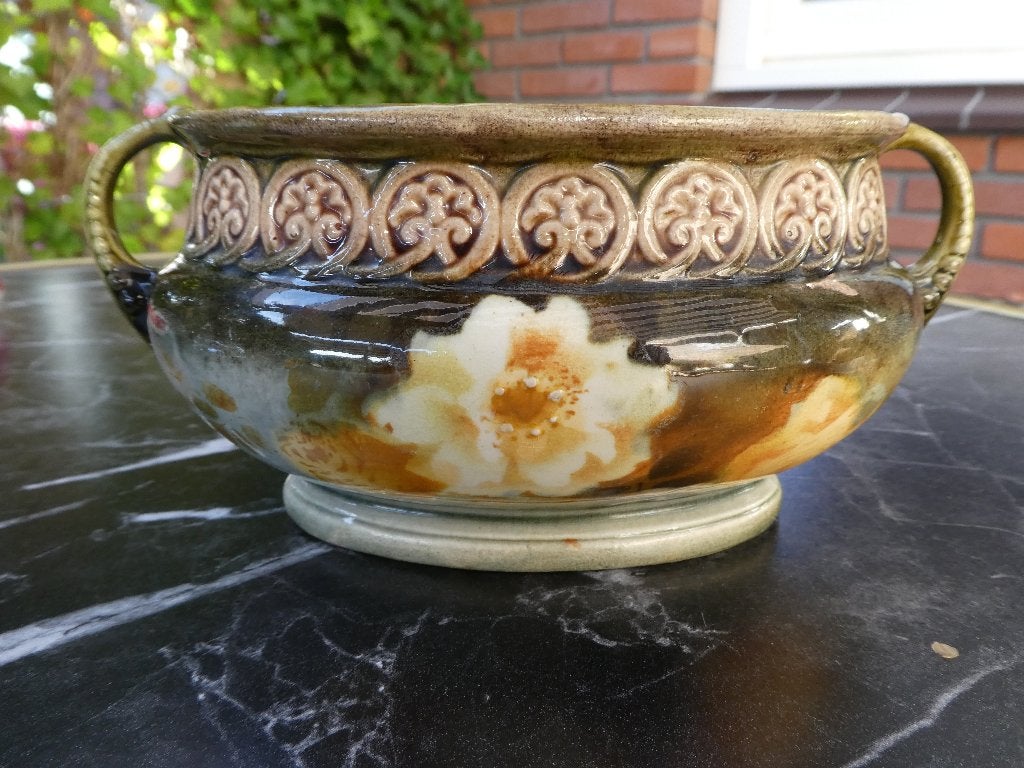 Antieke bloempot Art Nouveau Barbotine, Ophalen of Verzenden