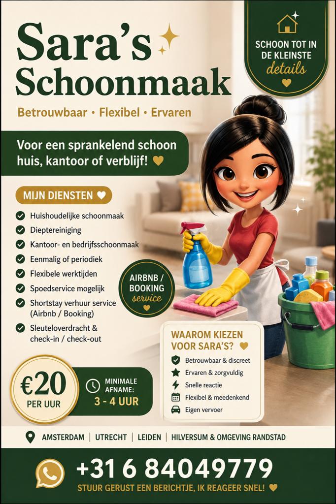 Schoonmaakster / Huishoudelijke hulp Beschikbaar, Vanaf 5 jaar, Overige vormen