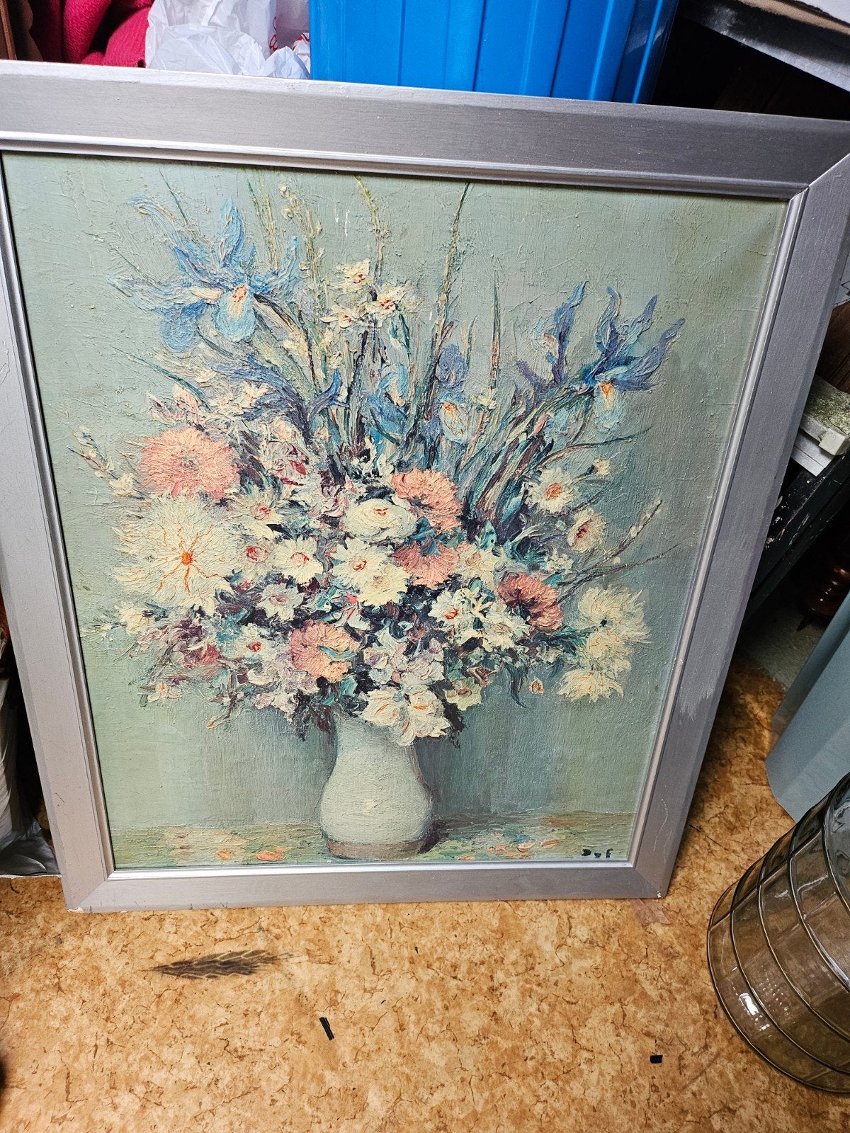 Schilderij met bloemen in vaas, gesigneerd, Ophalen of Verzenden