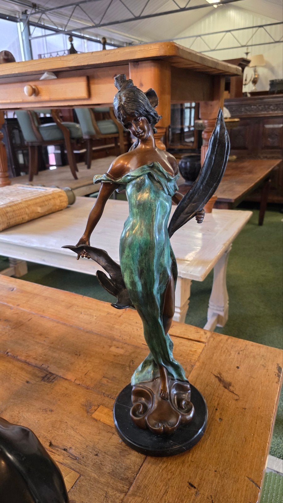 Antiek bronzen beeld van vrouw, Antiek en Kunst, Kunst | Beelden en Houtsnijwerken, Ophalen