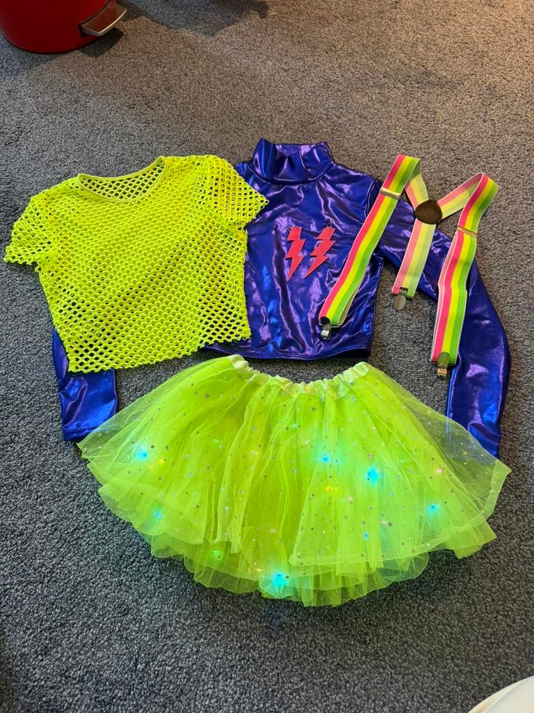 Verkleedkleding set neon meisje mt 134/140, Ophalen of Verzenden, Zo goed als nieuw, 134 t/m 140, Meisje