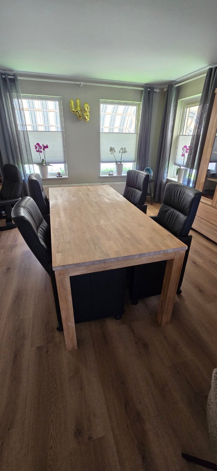 Eettafel met 4 kunstlederen verrijdbare stoelen, Huis en Inrichting, Tafels | Eettafels, Gebruikt, Vier personen, Rechthoekig