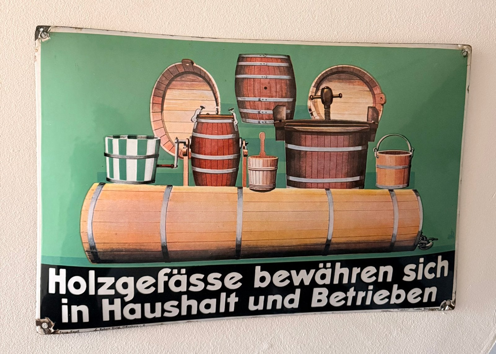 Emaille reclamebord biervaten Duits bord reclame bier vat, Ophalen of Verzenden, Gebruikt, Reclamebord