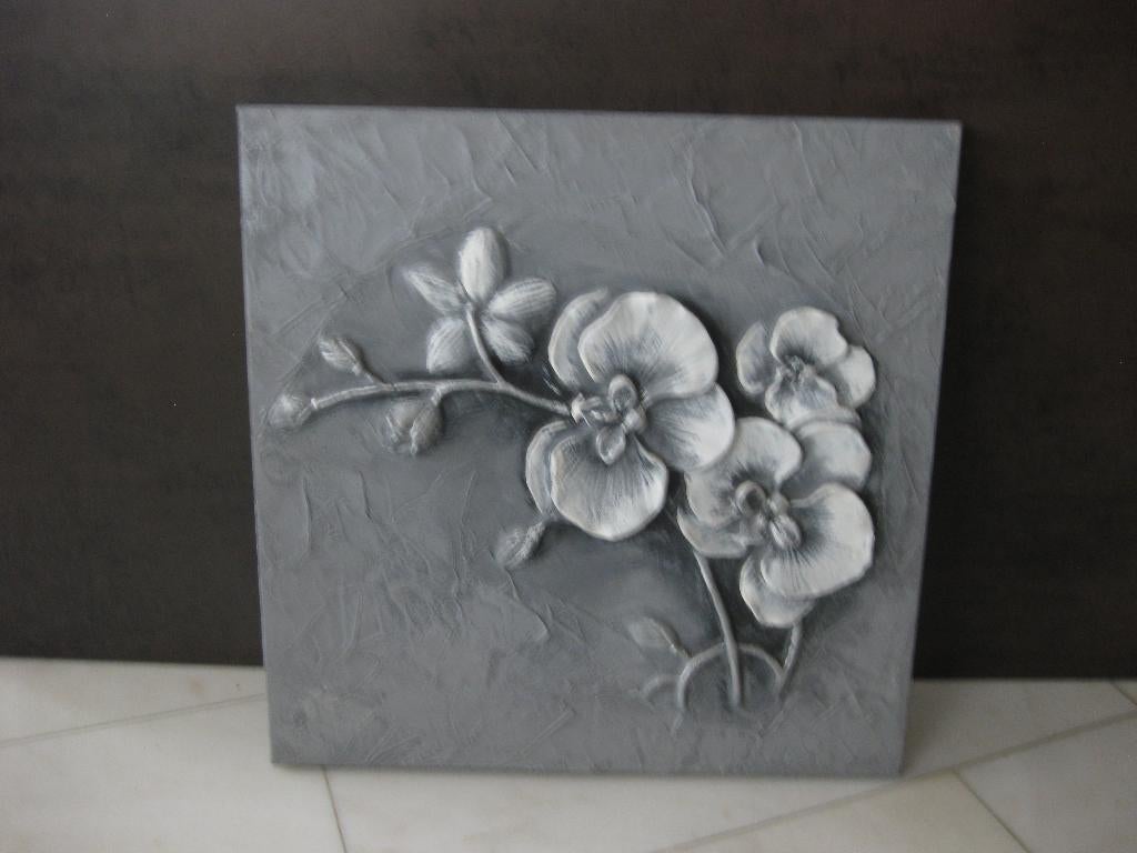 Schilderij van gips op doek  (bloem ), 50 tot 75 cm, Ophalen of Verzenden, Zo goed als nieuw, Schilderij