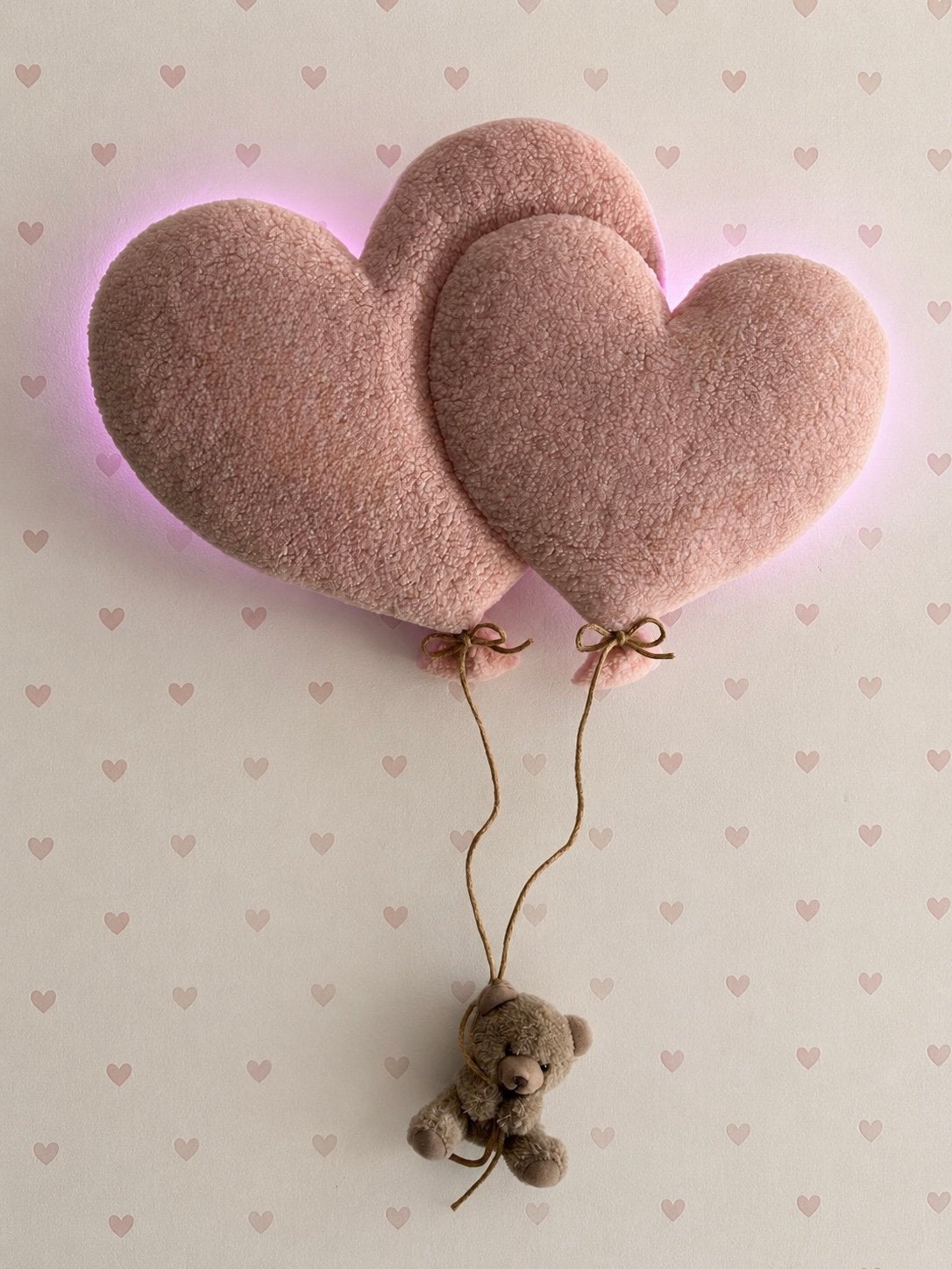 Hartjeslampjes teddy 2 hartjes met beertje wandlamp, Draadloos, Nieuw, Ophalen of Verzenden, Lamp