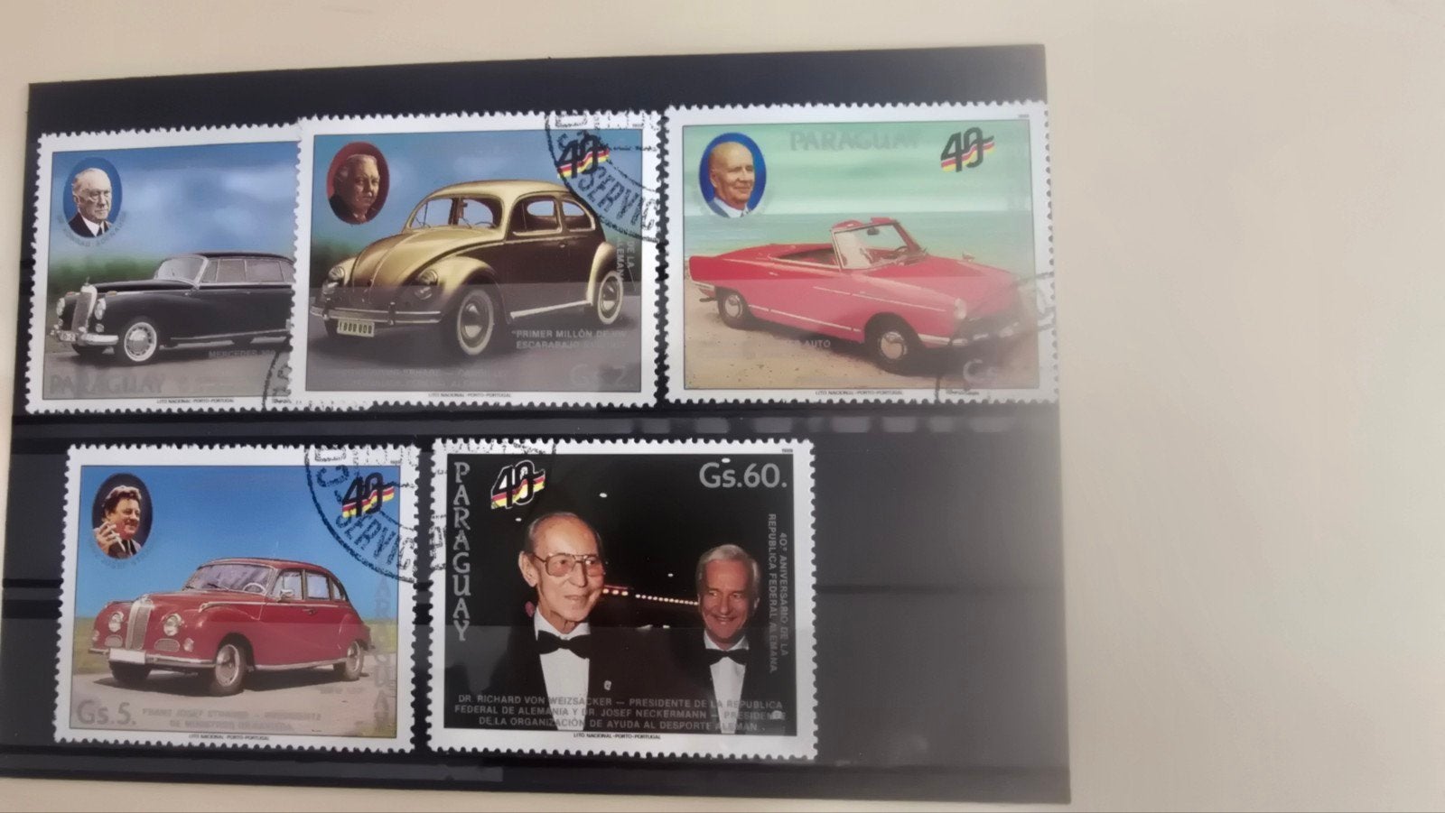 Paraguay postzegels: auto's en historische figuren, Ophalen of Verzenden, Gestempeld