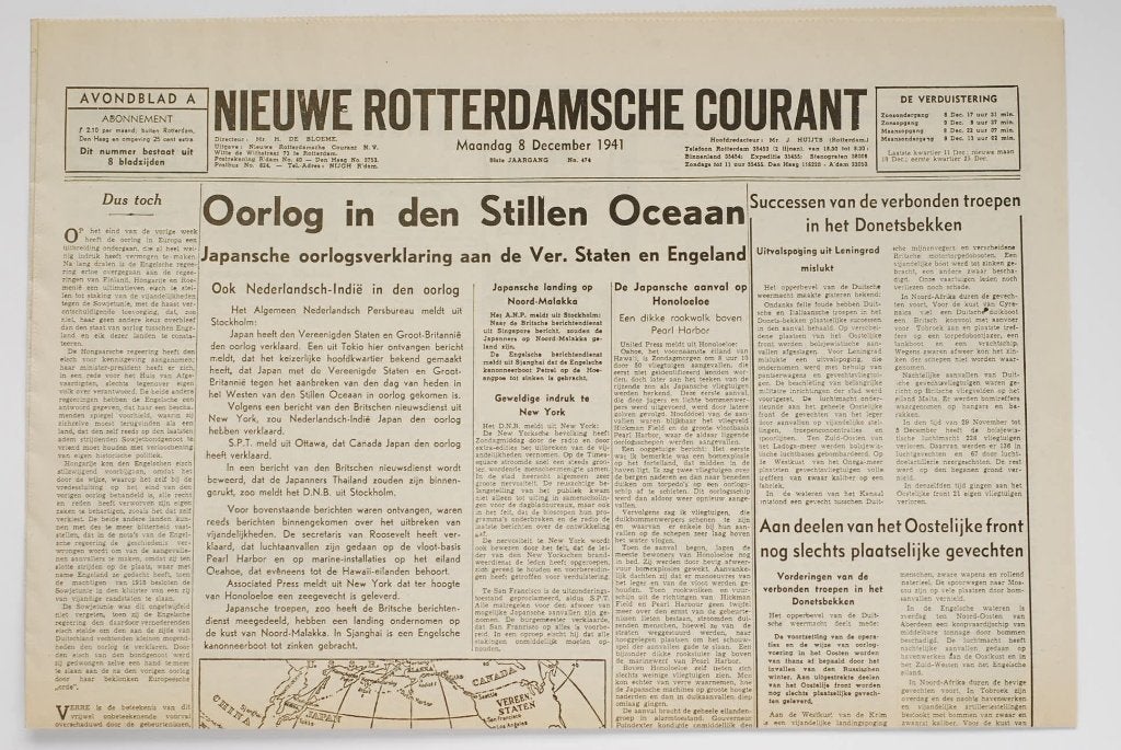 NRC - 8 december 1941 | Herdruk krant Tweede Wereldoorlog, Verzamelen, Militaria | Tweede Wereldoorlog, Zo goed als nieuw, Verzenden