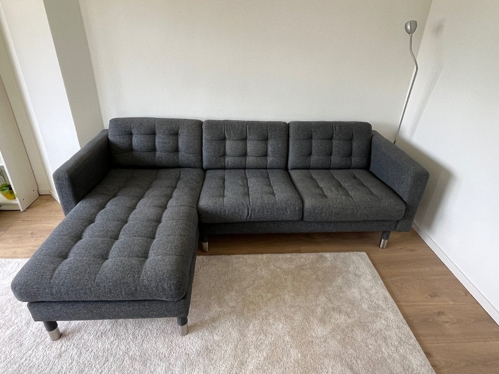 Landskrona (Ikea) verstelbare 3-zitsbank met chaise longue, Huis en Inrichting, Banken | Bankstellen, Ophalen, Gebruikt, Gecapitonneerd