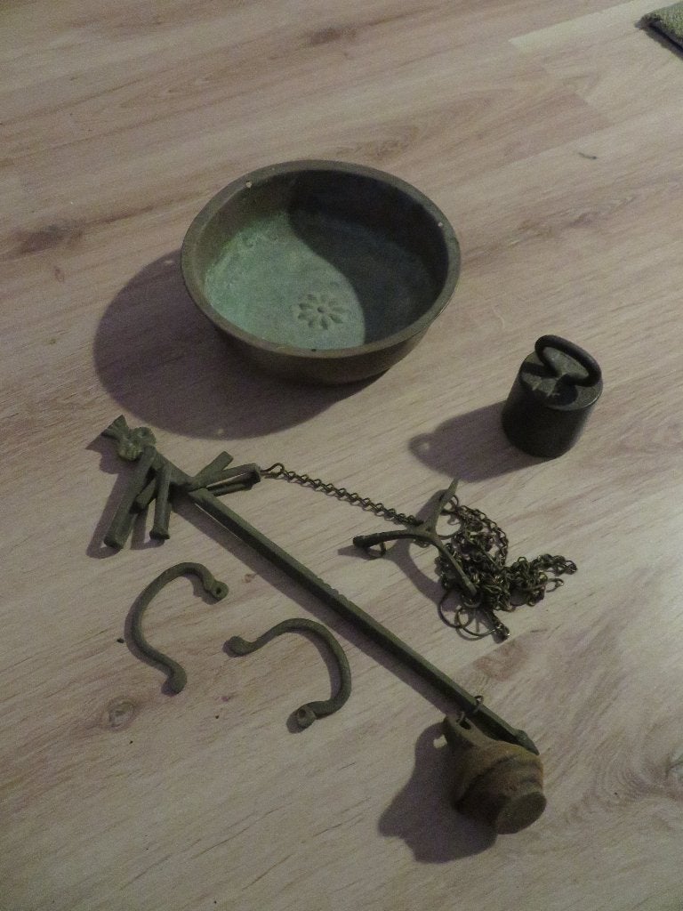 Antieke unster weegschaal met gewicht en schaal, Ophalen, Analoog, Overige typen, 500 gram of grover