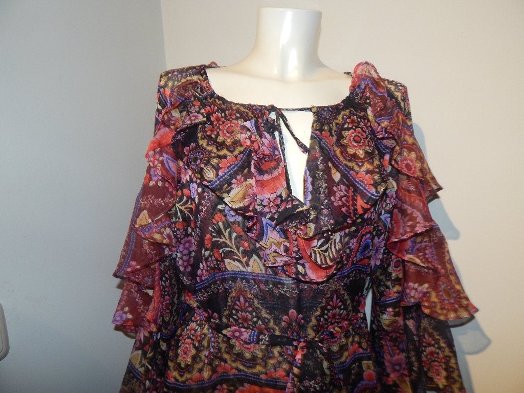 Misa los Angeles prachtige jurk mouwen laagjes bloemen 38, Maat 38/40 (M), Overige kleuren, Verzenden, Misa