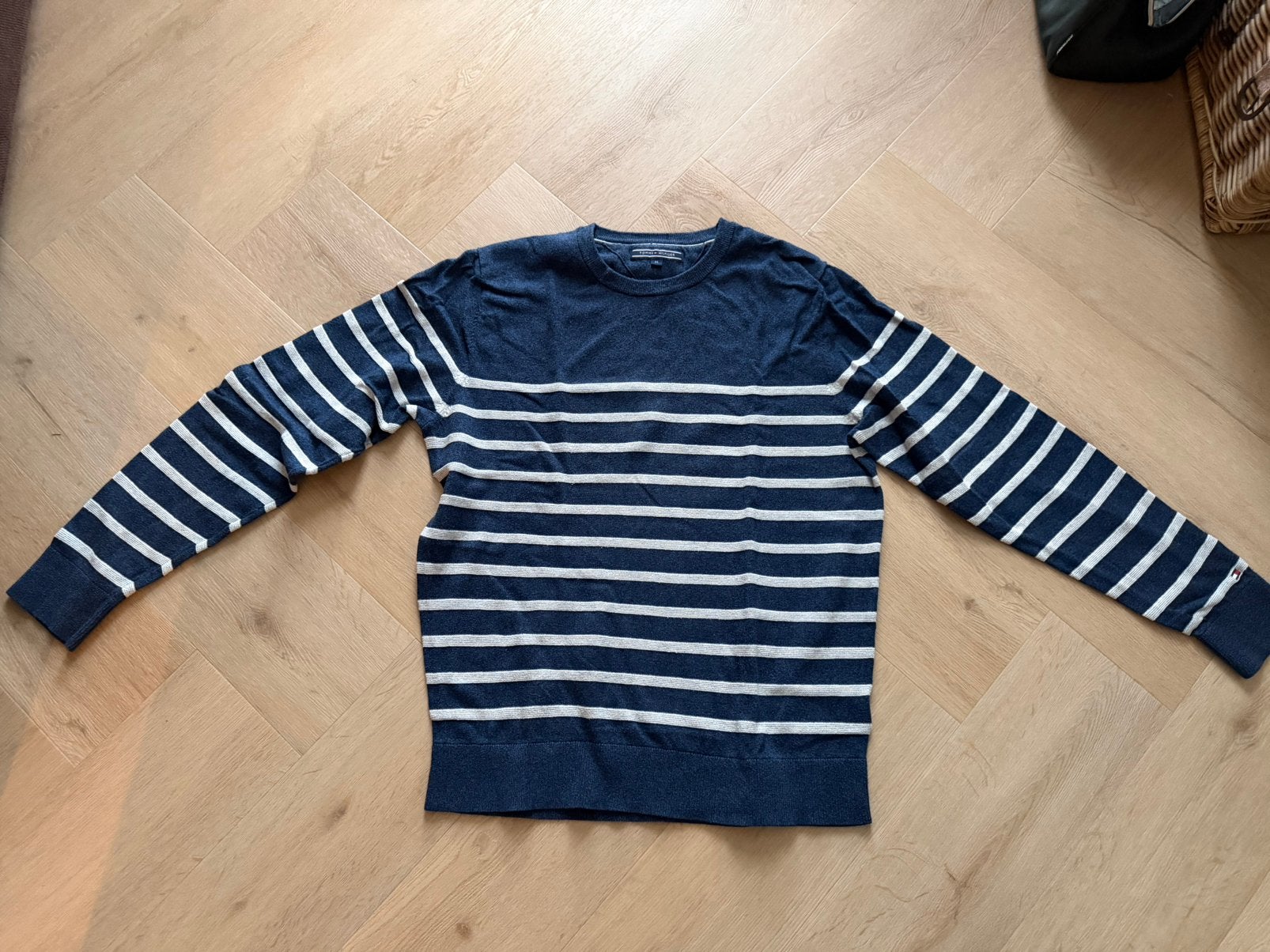 Blauw grijs gestreepte trui van Tommy Hilfiger maat M, Ophalen of Verzenden, Zo goed als nieuw, Maat 48/50 (M), Blauw