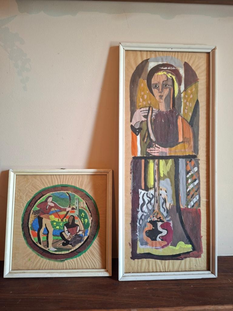 Twee ingelijste kunstwerken, vermoedelijk uit 1966, Antiek en Kunst, Ophalen of Verzenden