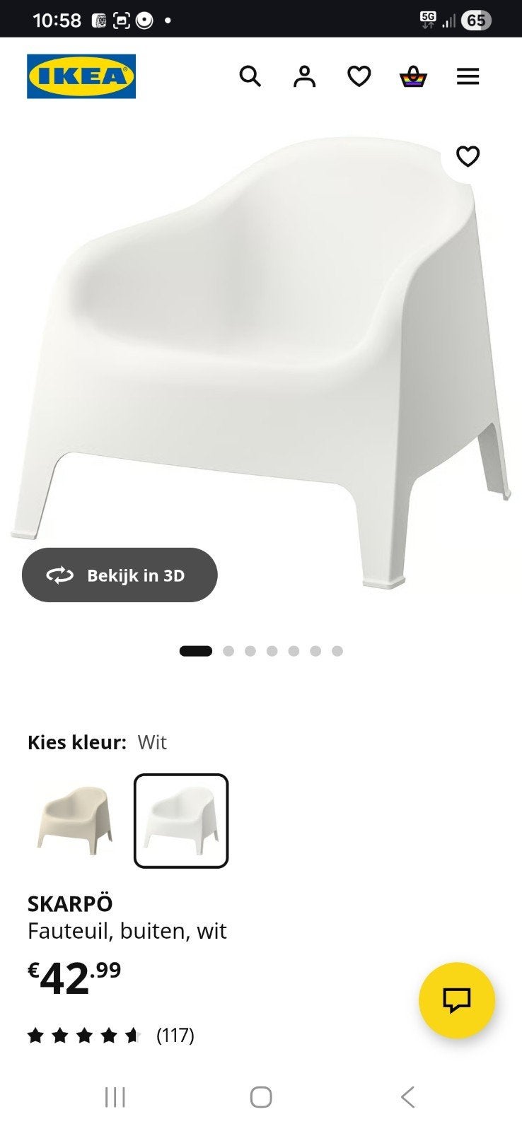 Gratis ophalen: SKARPÖ witte IKEA kuipstoelen tuin, Ophalen of Verzenden, Gebruikt, Kunststof