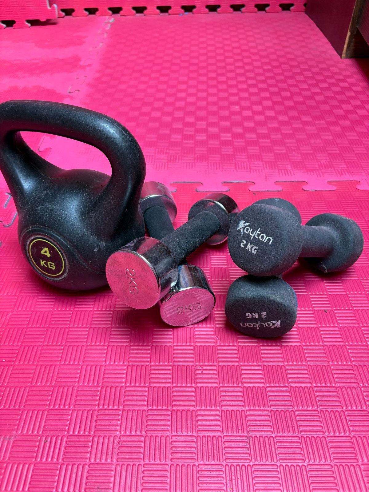 Kettlebell 4 kg en Kaytan Dumbbells 2 kg (set van 2), Ophalen, Gebruikt, Armen, Kettlebell