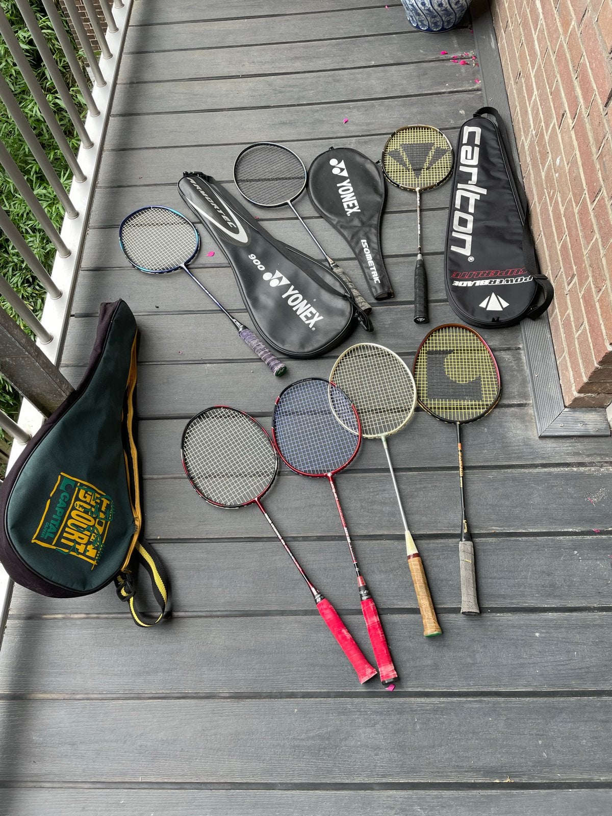 Hele set: Badmintonrackets en tassen - Diverse merken, Ophalen, Gebruikt, Racket(s)