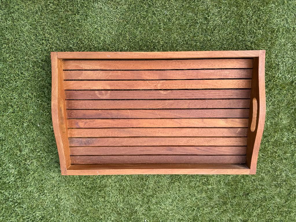 Teak houten dienblad 40 x 65 cm, Ophalen, Zo goed als nieuw, Rechthoekig, Hout