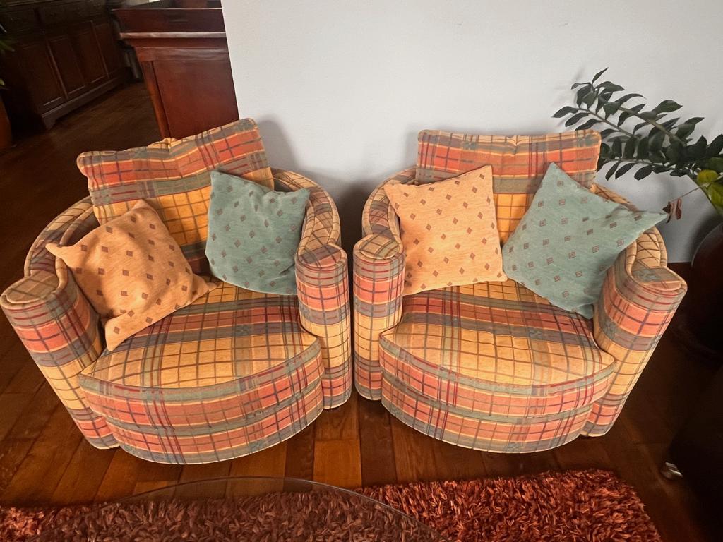 2 Roche Bobois luxe fauteuils met bijpassende kussens, Ophalen, Eenpersoons, 2 Roche Bobois luxe fauteuils, 75 tot 100 cm