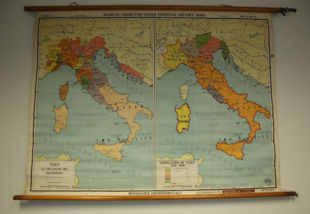 Vintage Schoolkaart “Renaissance and Modern Italy” (item 90), Antiek en Kunst, Ophalen, Geschiedenis