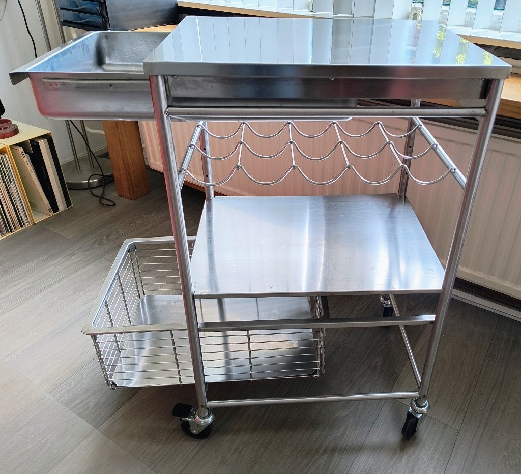 Verrijdbare roestvrij stalen (keuken)trolley (IKEA grundtal), Huis en Inrichting, Keuken | Keukenelementen, Ophalen, Gebruikt
