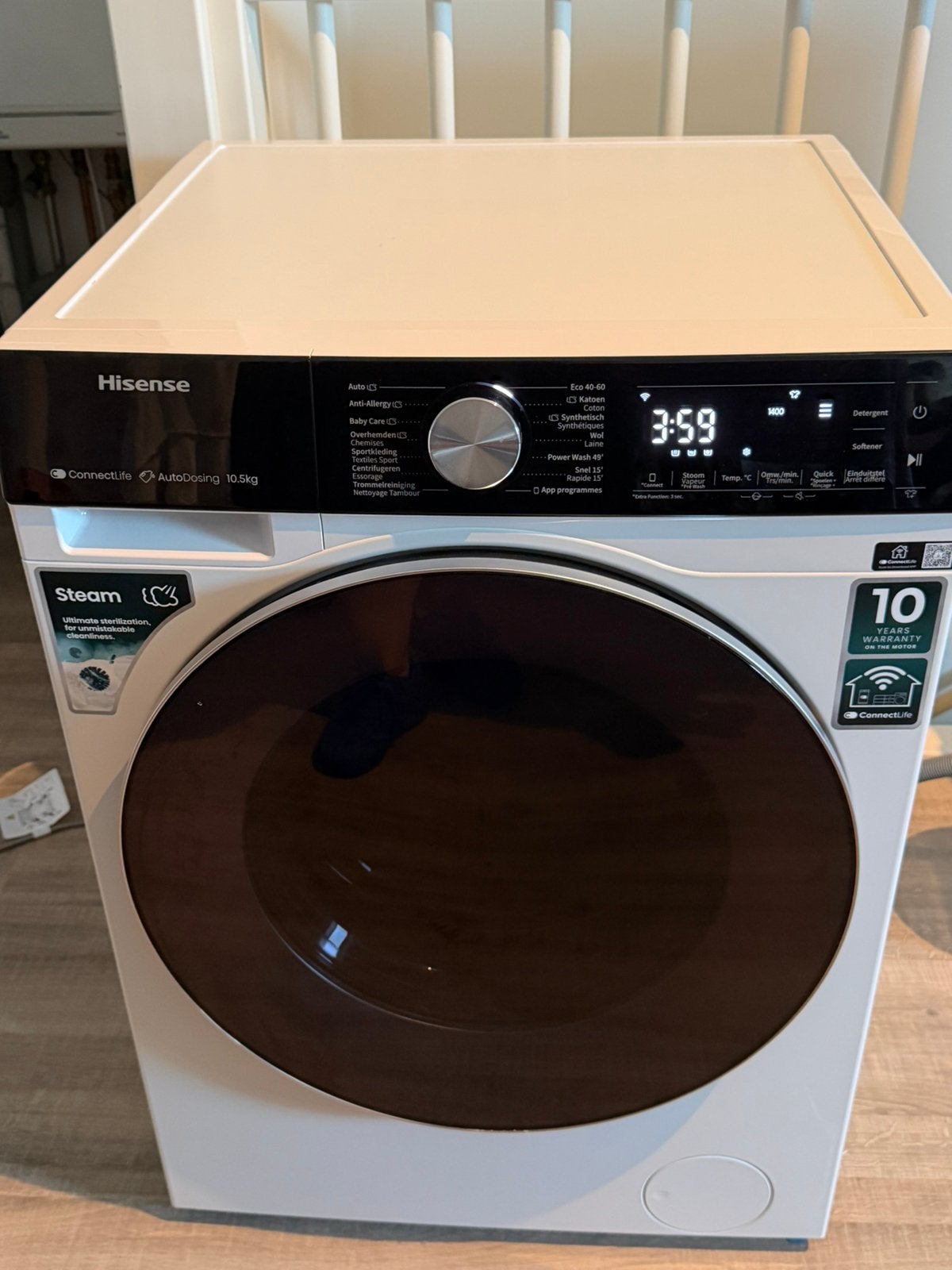 ZGAN Hisense wasmachine 10,5 kg garantie, bon en verzekering, Ophalen, 1200 tot 1600 toeren, 10 kg of meer, Zo goed als nieuw