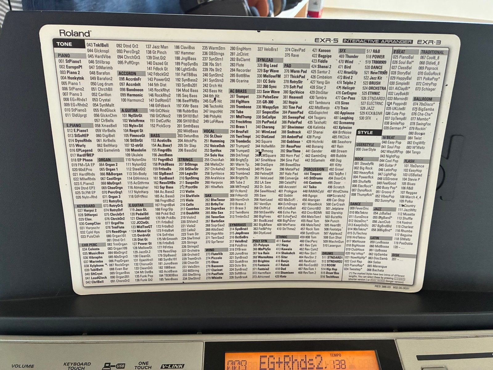 Roland EXR-3 Interactieve Arranger Keyboard met standaard, Ophalen, Roland, Aanslaggevoelig, 61 toetsen