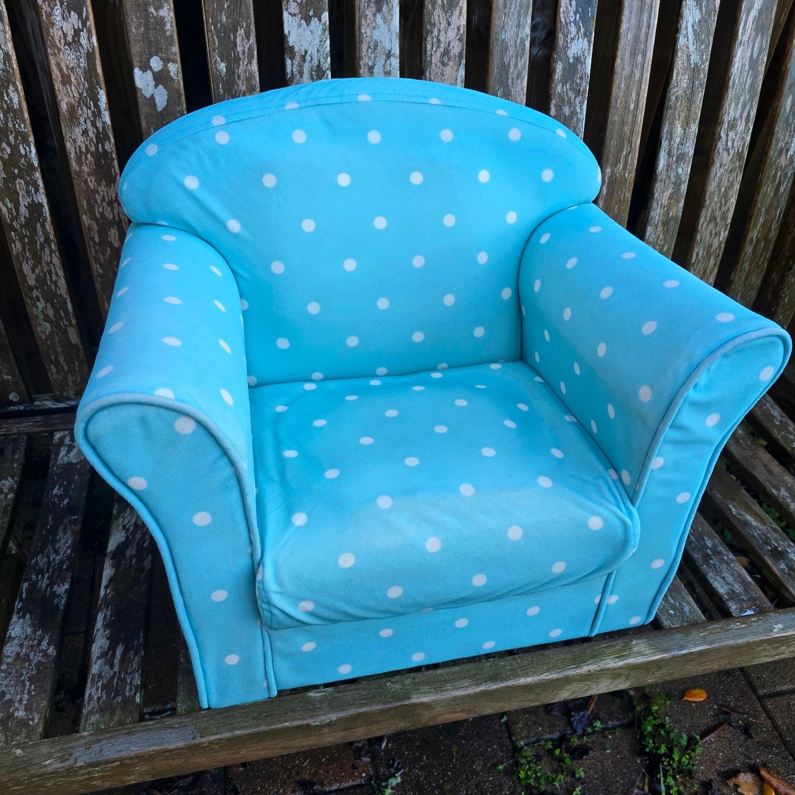 Xenos Kinderfauteuil met houten frame - Blauw met stippen, Ophalen, Gebruikt, Stoel