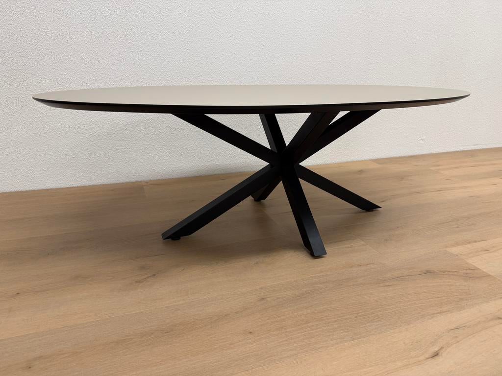 Ovale salontafel HPL Beige 130x70 - Direct Leverbaar, 100 tot 150 cm, Zo goed als nieuw, Ovaal, Info@betaalbaar-design.nl