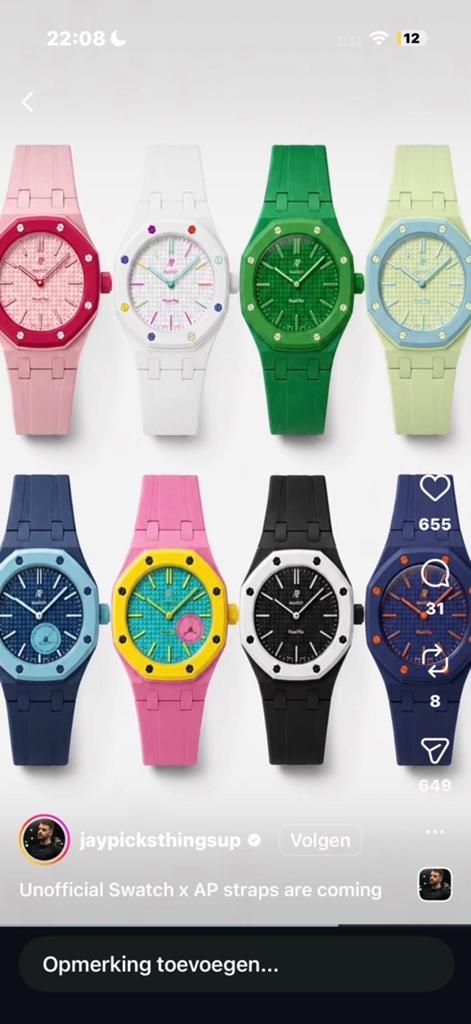 AP x Swatch horloge - Jouw kleurkeuze!, Kunststof, Polshorloge, Swatch, Ophalen of Verzenden