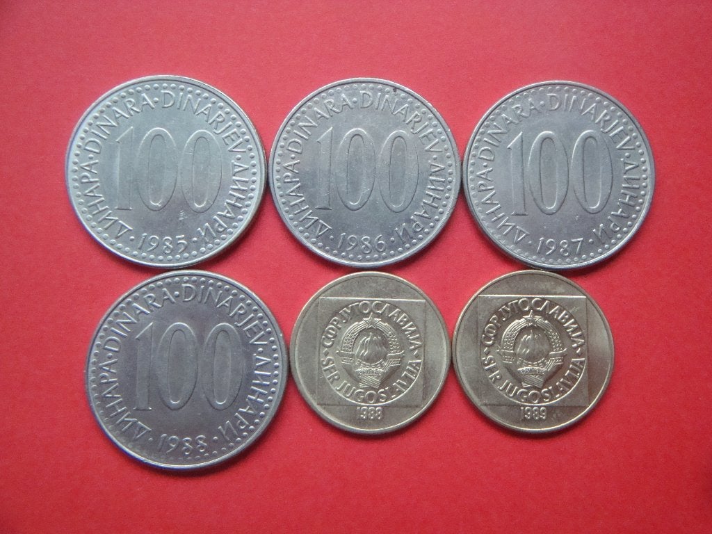 Kavel Joegoslavië setje munten 100 Dinar 1985 / 1989., Verzenden, Joegoslavië, Setje