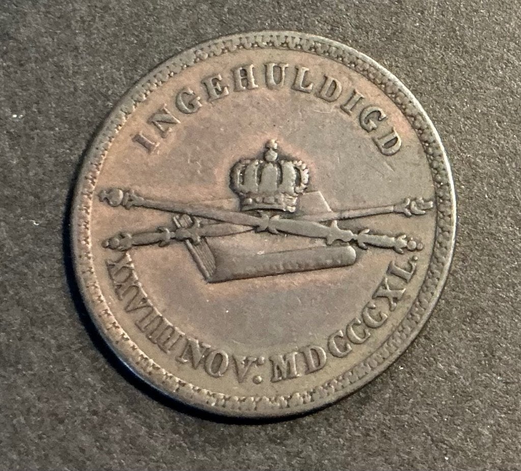 Antieke Strooipenning 1840, Verzenden, Brons, Nederland