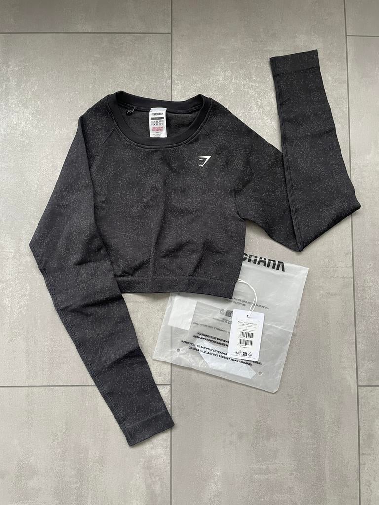 Gymshark mineral black crop top adapt fleck seamless maat s, Zwart, Ophalen of Verzenden, Maat 36 (S), Fitness of Aerobics
