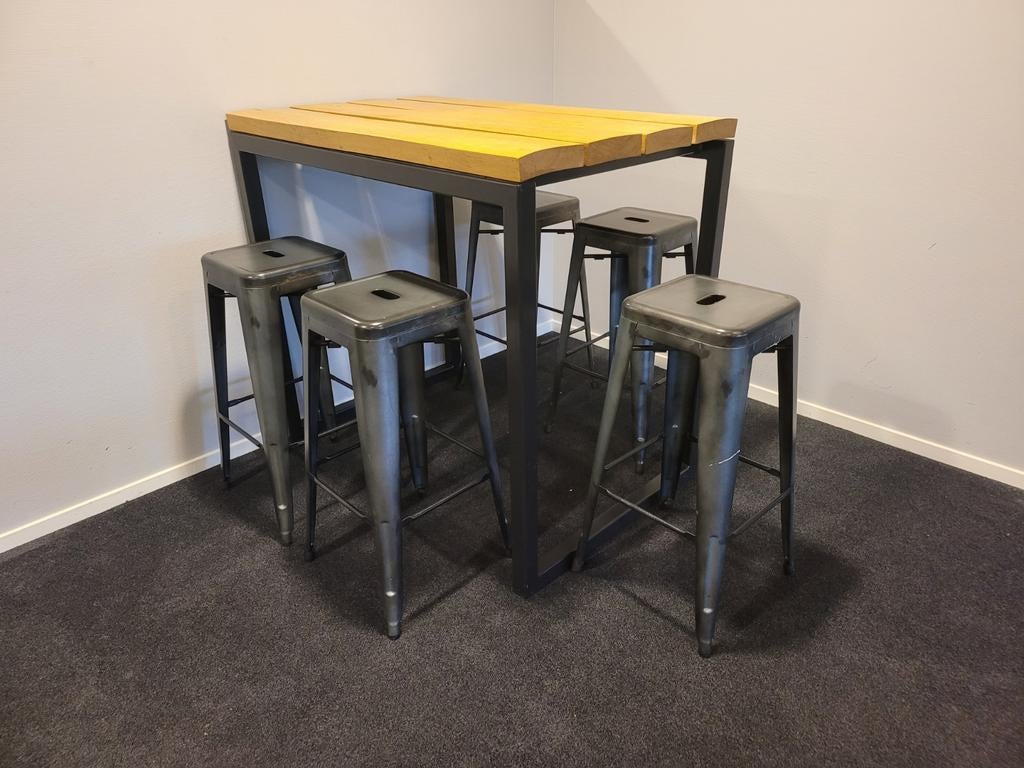 Statafel / bartafel industrieel design eikenhout, Ophalen, Zo goed als nieuw