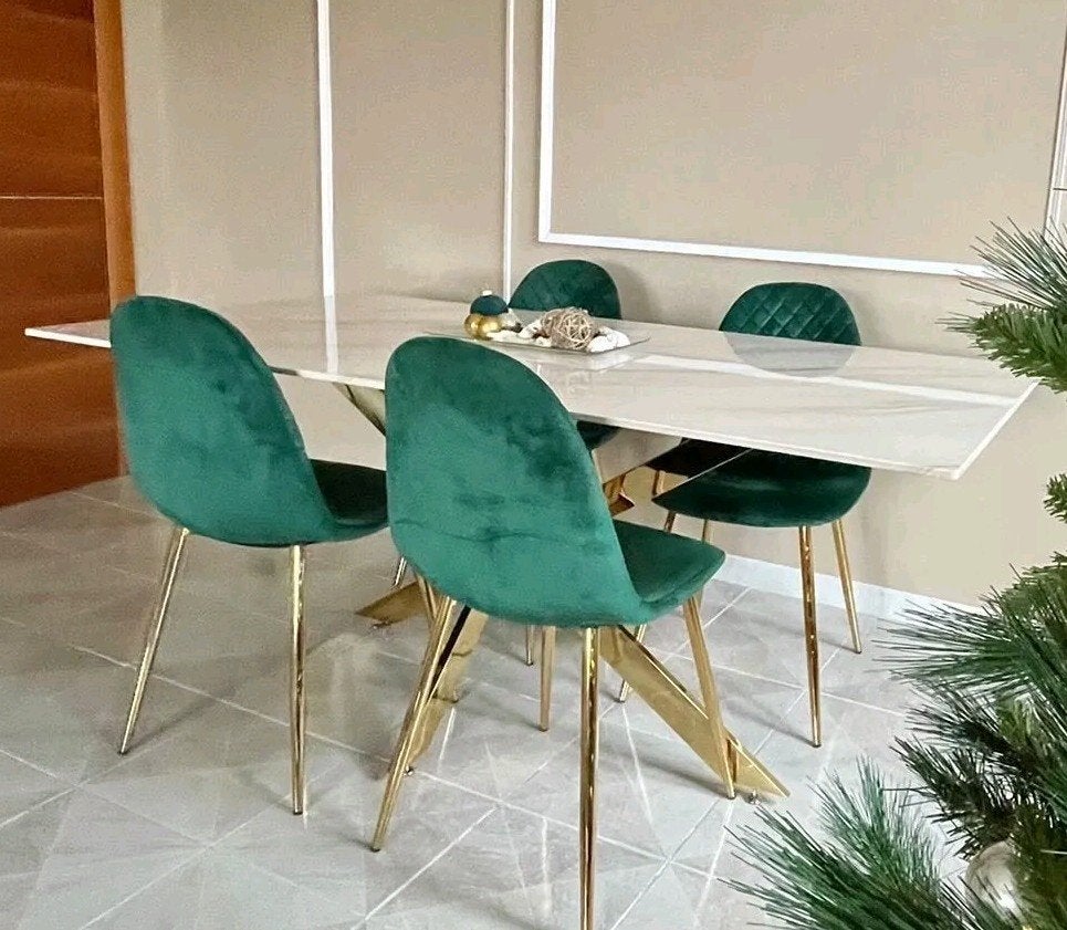 Nieuwe marmerglas eettafel met gouden poot!!, Ophalen, Nieuw, 50 tot 100 cm, 150 tot 200 cm