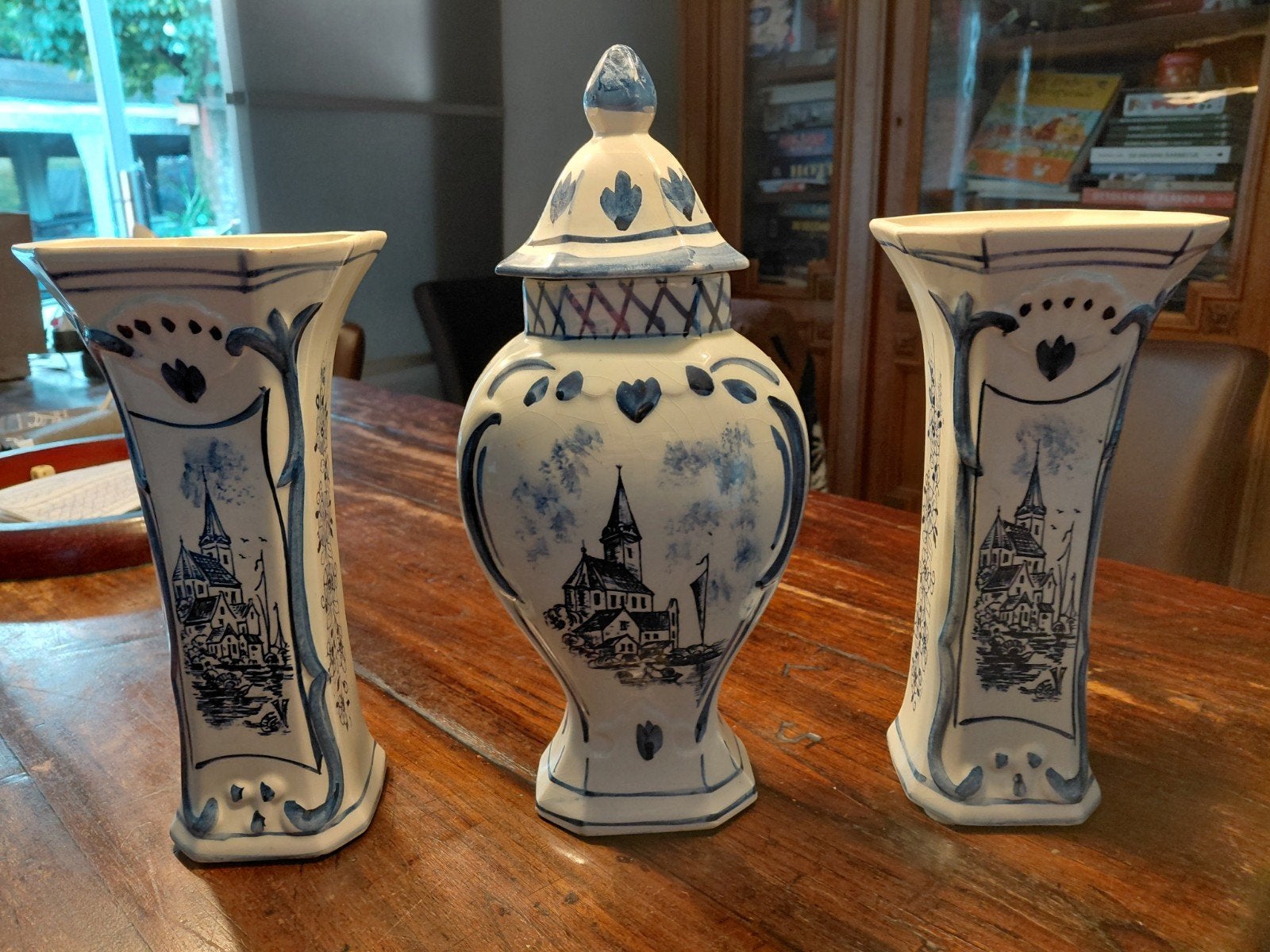Handgeschilderde Delfts Blauwe vazen set, Antiek en Kunst, Ophalen of Verzenden