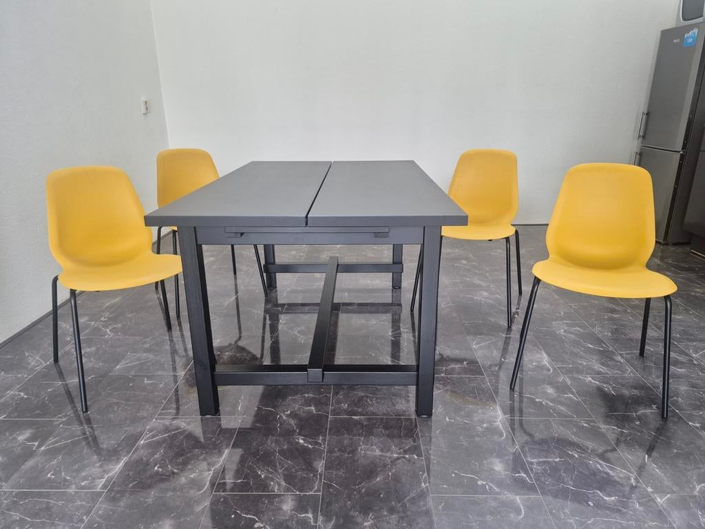IKEA NORDVIKEN eettafel met 4 LEIFARNE stoelen, Huis en Inrichting, Tafels | Eettafels, Gebruikt, 50 tot 100 cm, Vijf personen of meer