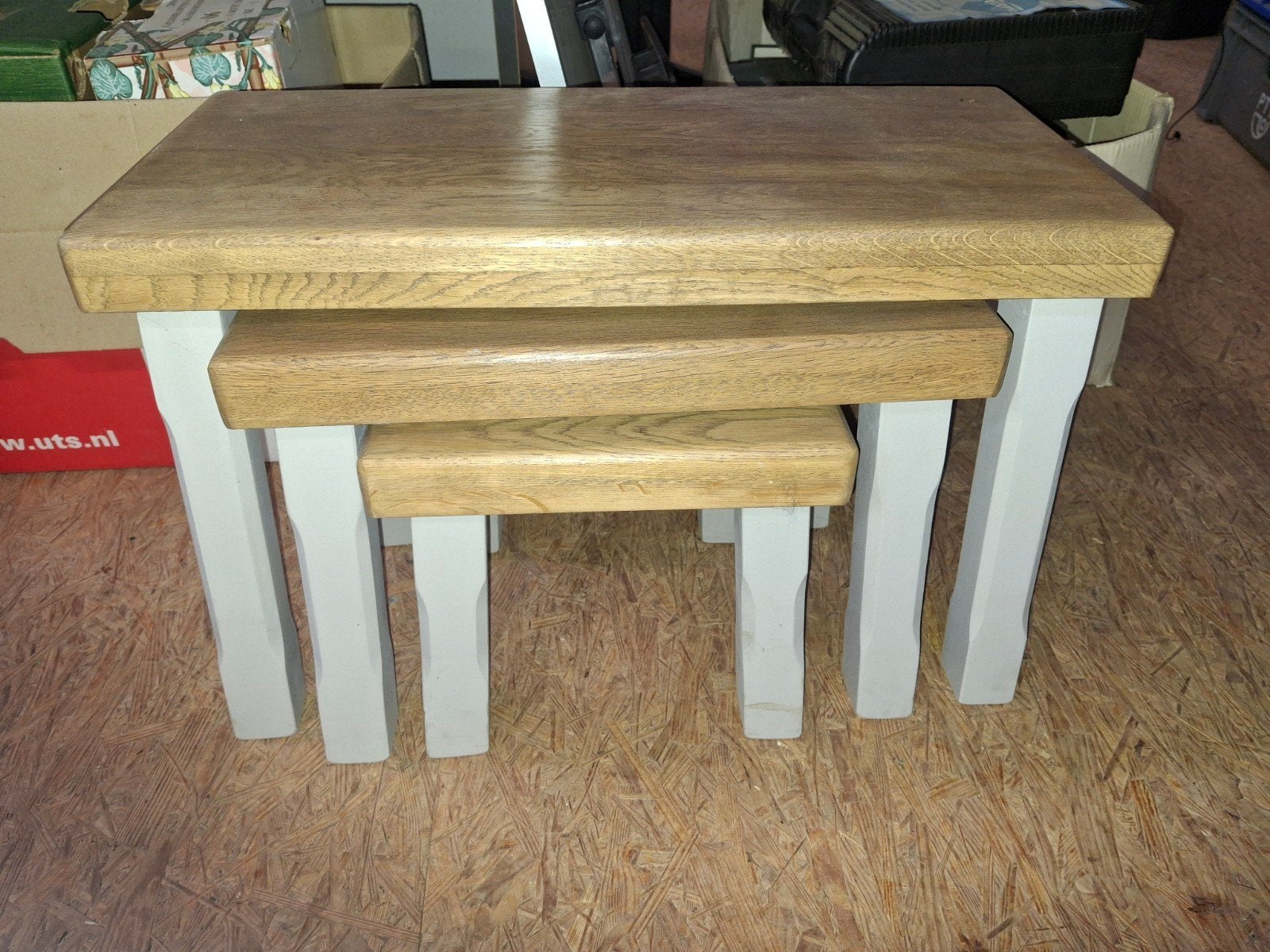 3 delig eiken mini setje, bijzettafels, Huis en Inrichting, Ophalen, Nieuw, Rechthoekig, Minder dan 55 cm