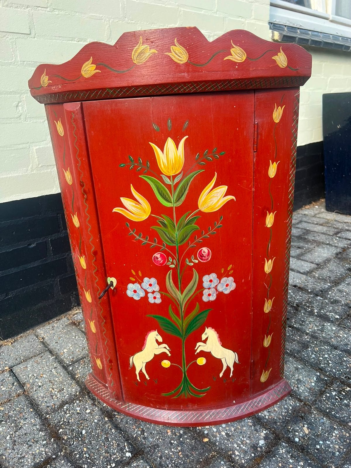 Antiek Limburgs Handbeschilderd Hoekkastje - Brocante, Ophalen