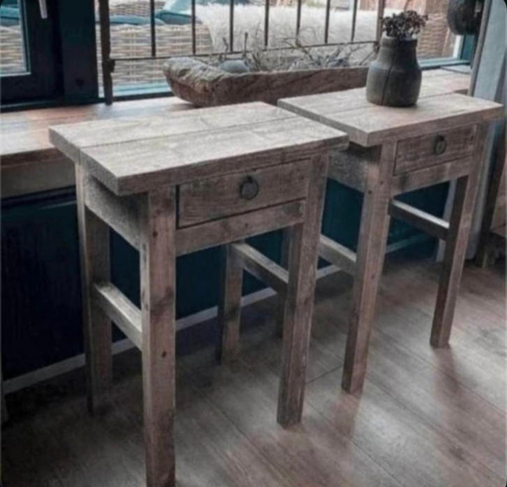 ~Stoer Sober Landelijk Houten Set Nachtkastjes~, Huis en Inrichting, Woonaccessoires | Overige, Ophalen of Verzenden, Zo goed als nieuw